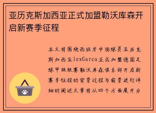亚历克斯加西亚正式加盟勒沃库森开启新赛季征程